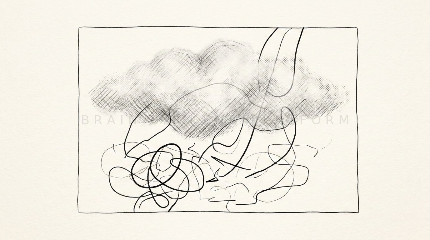 Thoughts tangled and obscured beneath a layer of fog